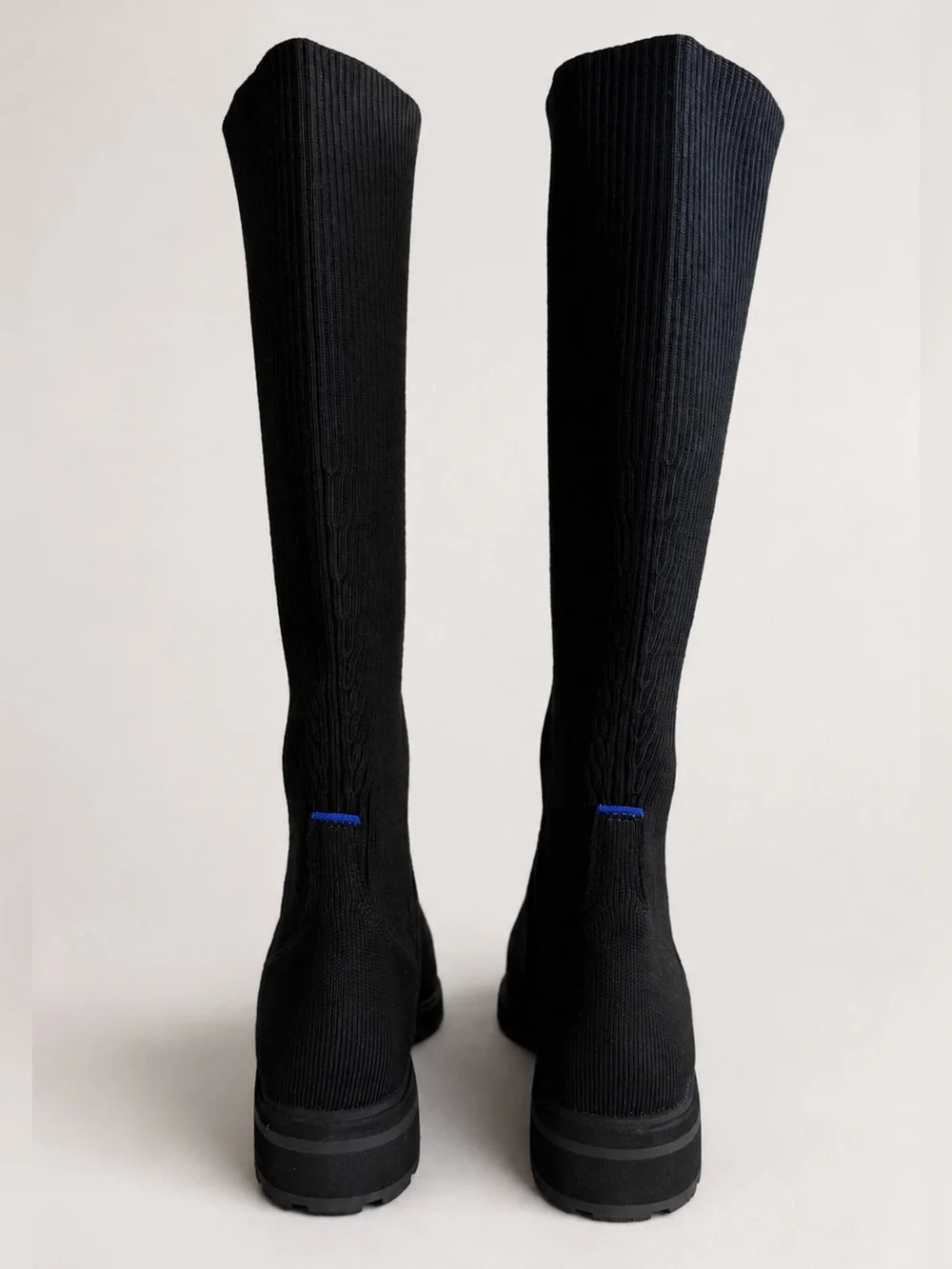 Rothy's Tall Lug Boot Onyx Black Over-the-Knee Stretch Knit Boots